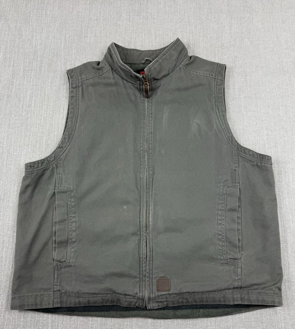 Wolverine Fleece Lined Work Vest Men’s XL Gray Full Zip Canvas Cotton Utility